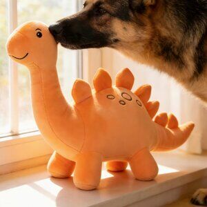 Dinosaur Plush Toy for Dogs Indoor Play Cartoon 13.8" x 7.5" Dino in Orange NWT